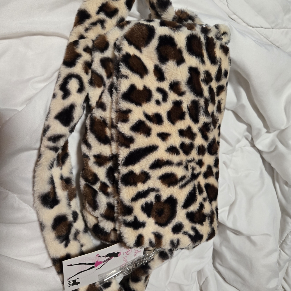 Gilda Paris Leopard Print Faux Fur Shoulder Bag